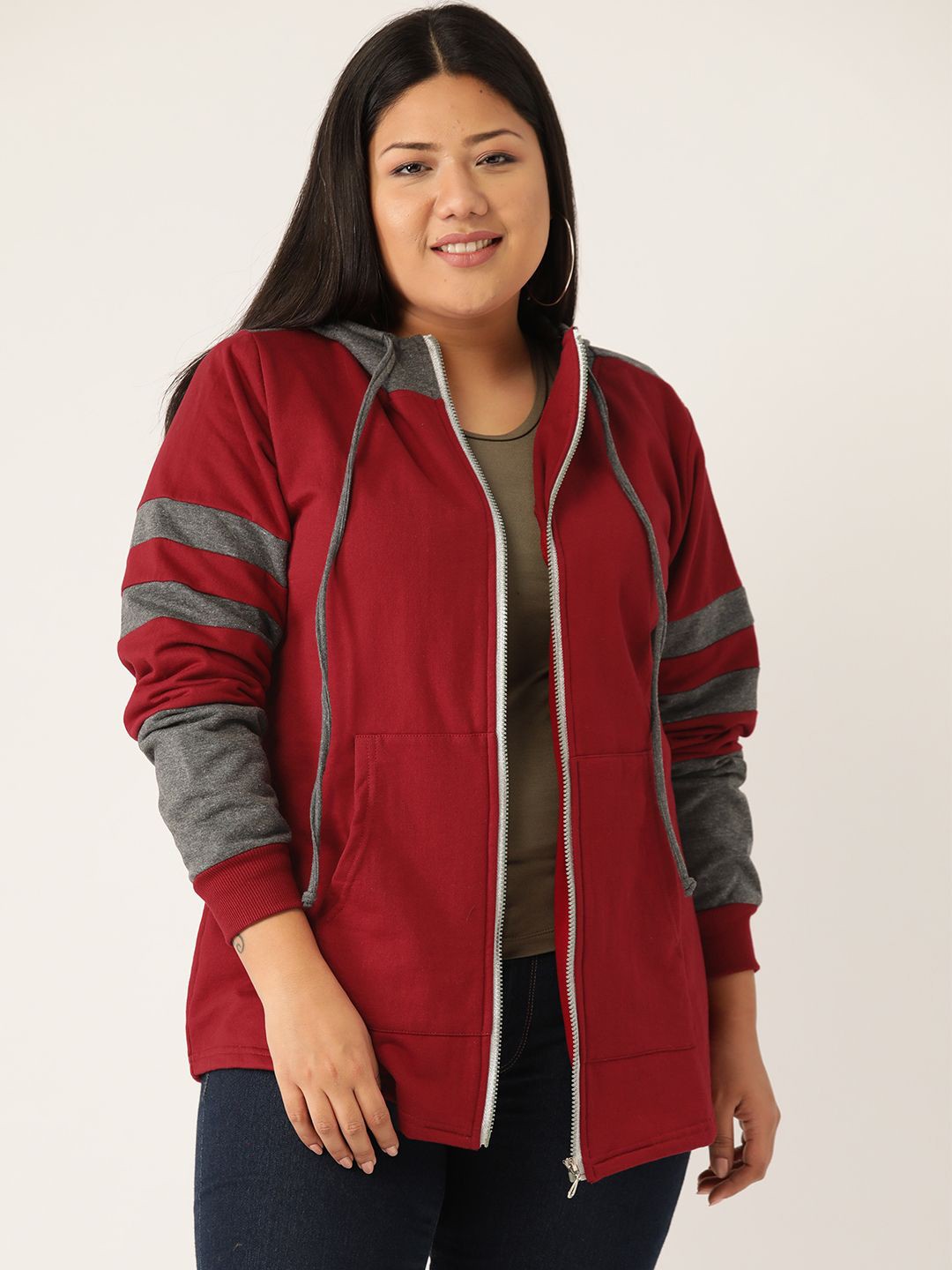 

theRebelinme Women Colourblocked Open Front Jacket, Maroon