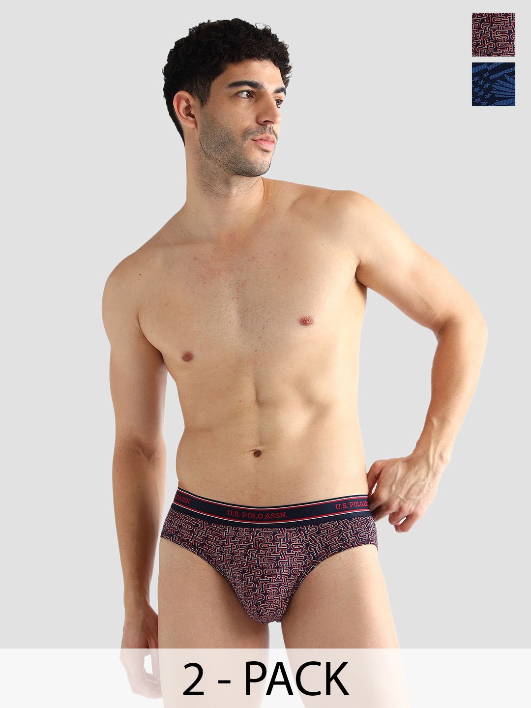 

U.S. Polo Assn. Pack Of 2 Printed Mid-Rise Basic Briefs I615-NB0-P2, Navy blue