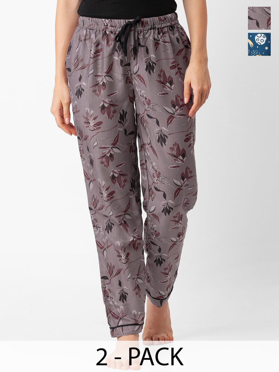 

FashionRack Women Pack Of 2 Printed Mid-Rise Lounge Pants, Grey