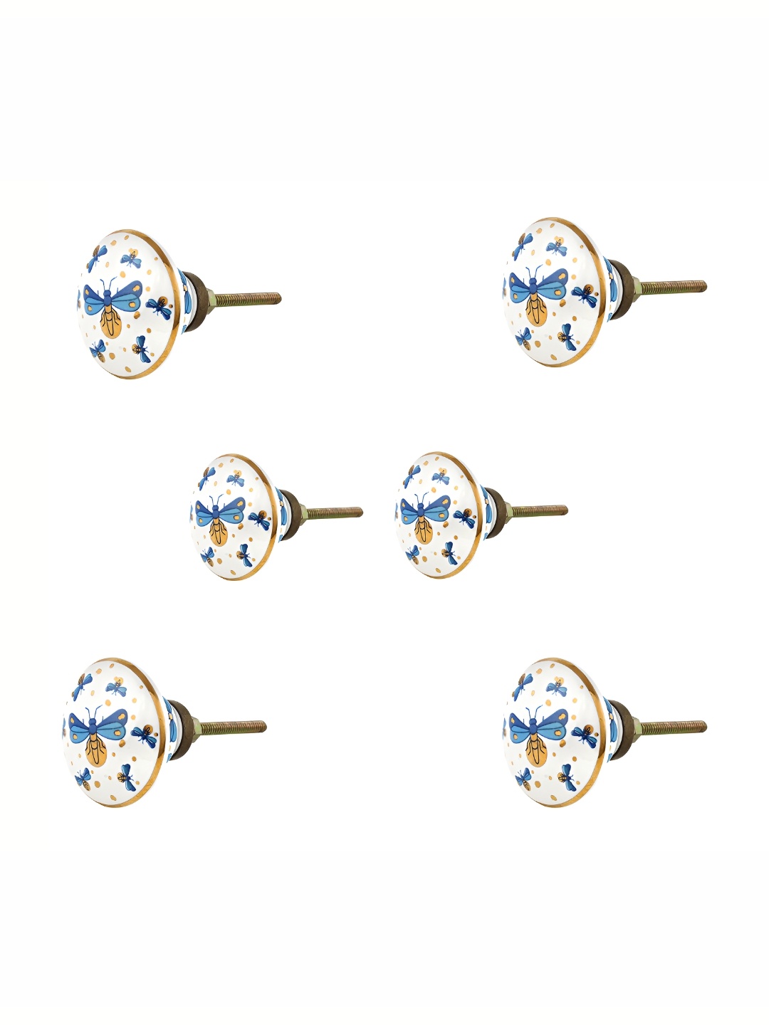 

Indianshelf 6-Pcs White & Blue Printed Ceramic Knobs