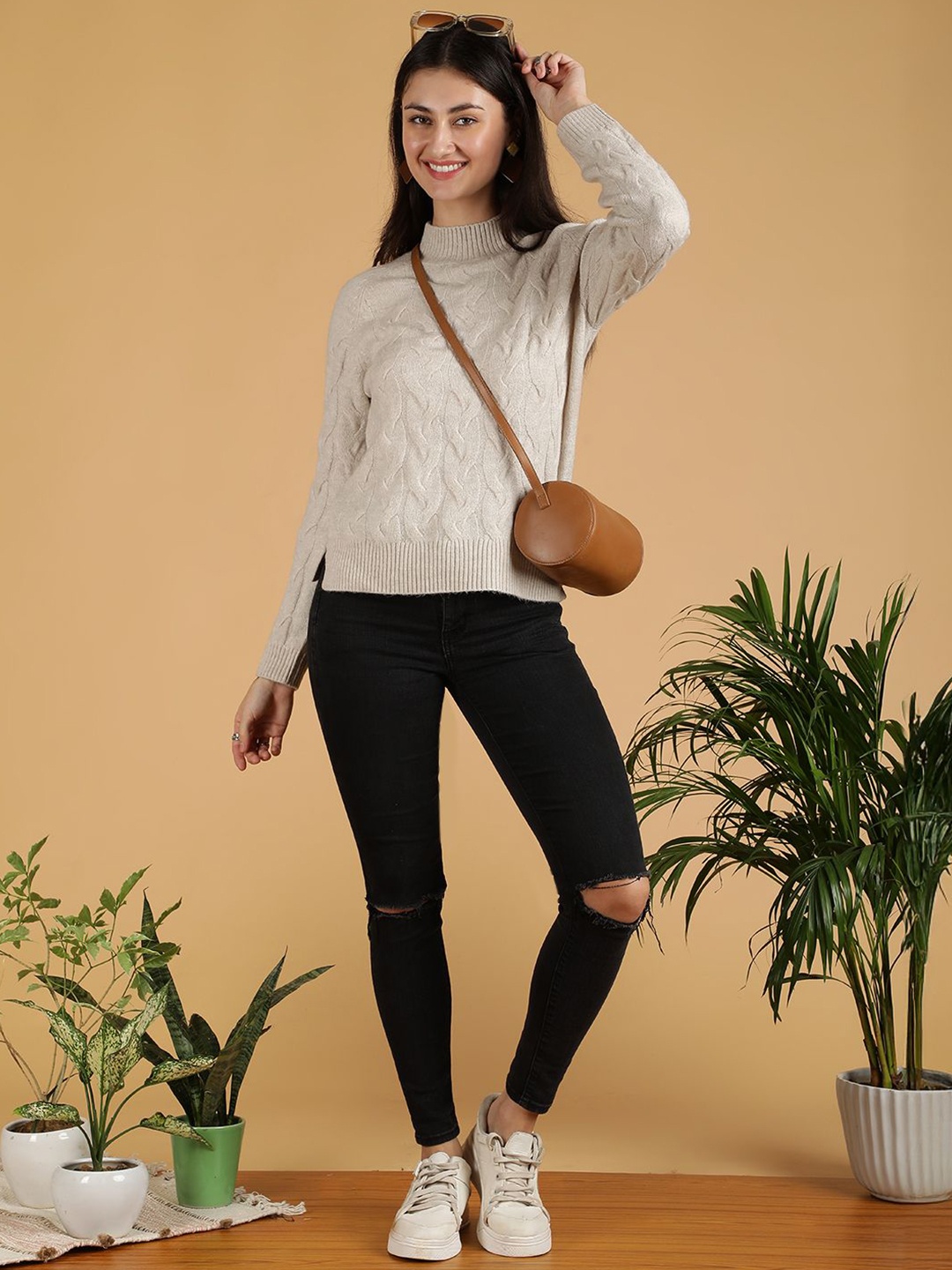 

Kotty Women Turtle Neck Cable Knit Pullover Sweater, Grey