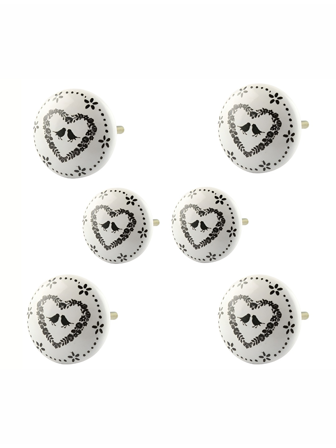 

Indianshelf 6-Pcs White & Black Printed Ceramic Knobs