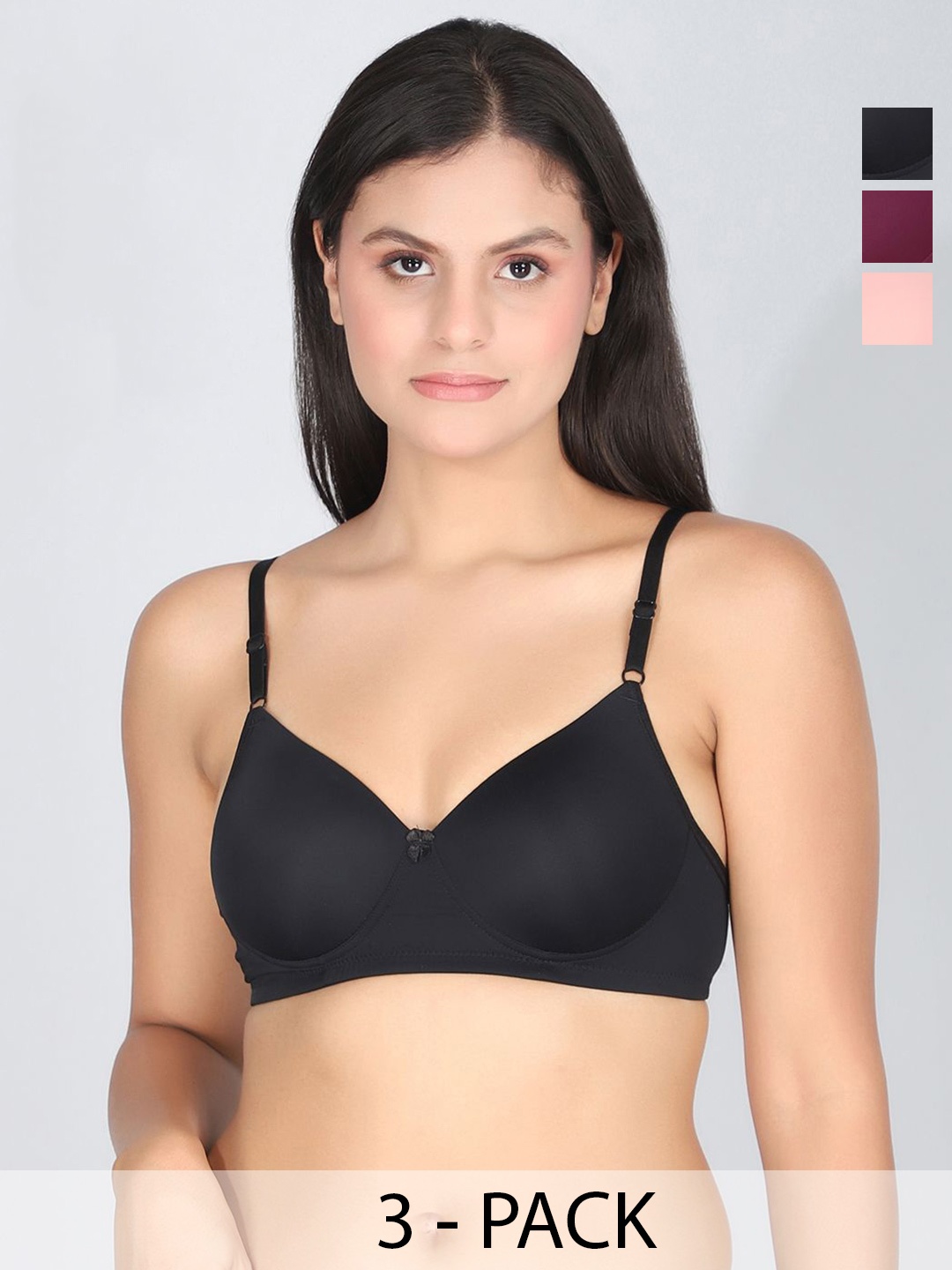 

StyFun Women Everyday Pack of 3 Full Coverage Lightly Padded Bra, Black