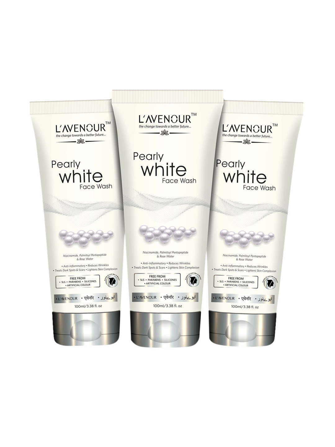 

L'AVENOUR Set Of 3 Pearly White Face Wash With Niacinamide - 100 ml Each, Silver