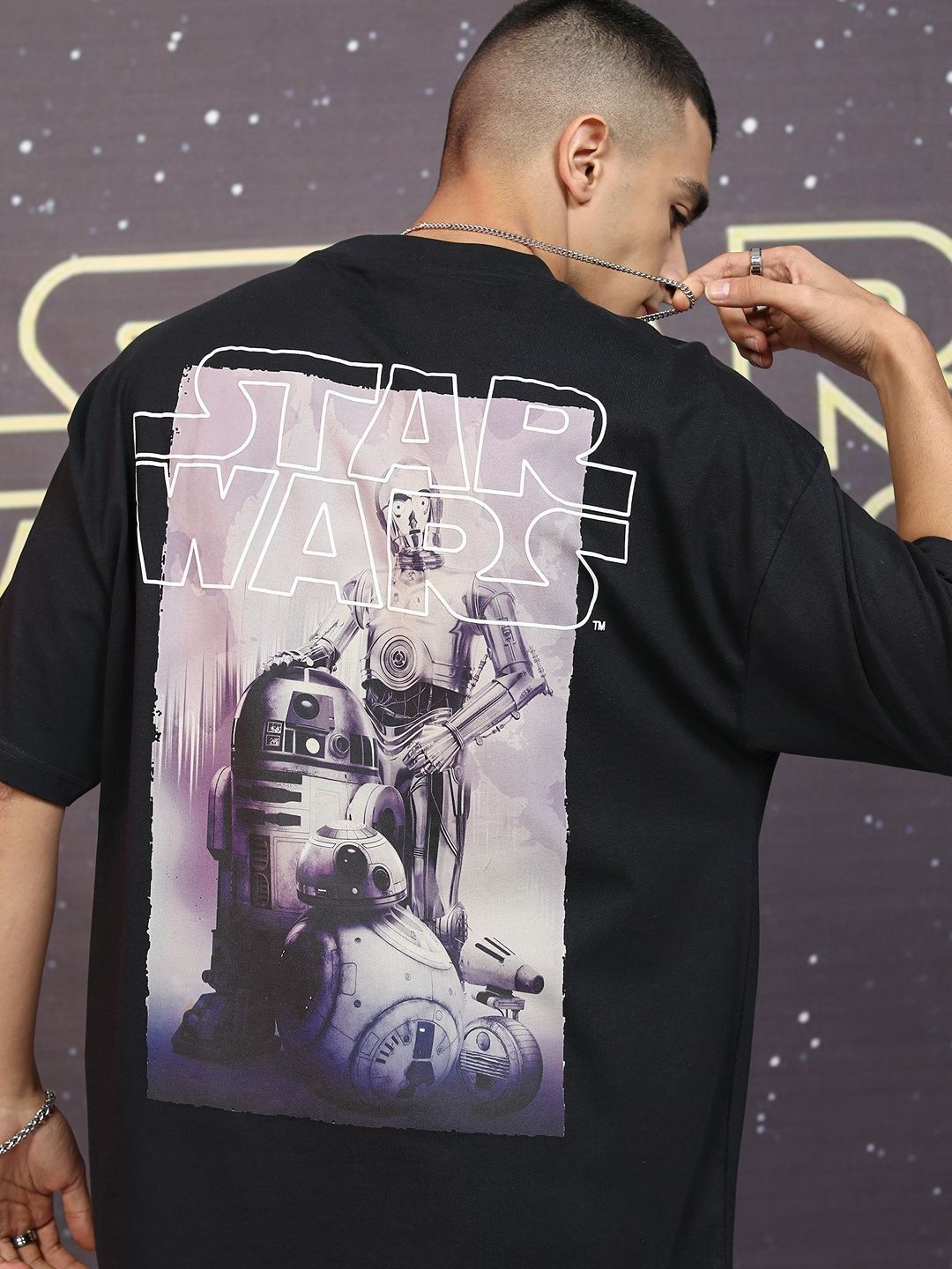 

Highlander Men Star Wars Printed Cotton Oversized Tshirt, Black