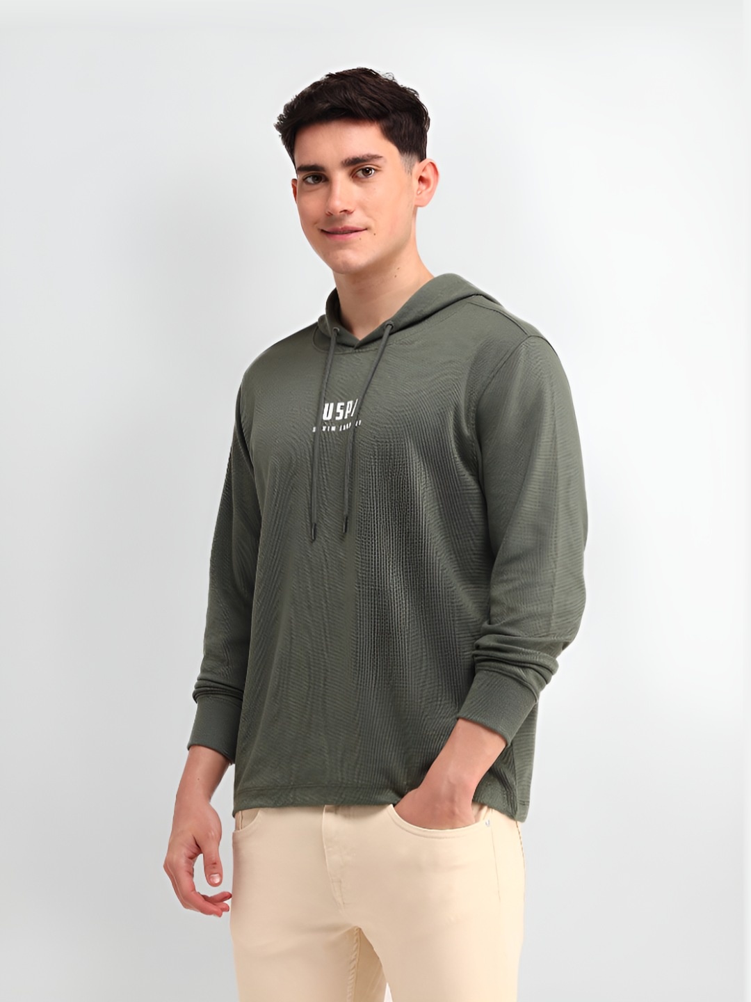 

U.S. Polo Assn. Denim Co. Men Brand Logo Printed Hood Cotton T-shirt, Green