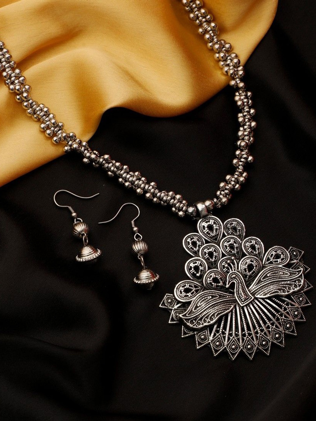 

Oxidized Heaven Silver-Plated Choker Oxidised Pendant and Earrings