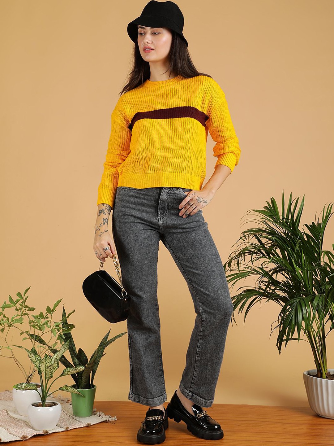 

Kotty Women Colourblocked Pullover Cotton Sweaters, Yellow