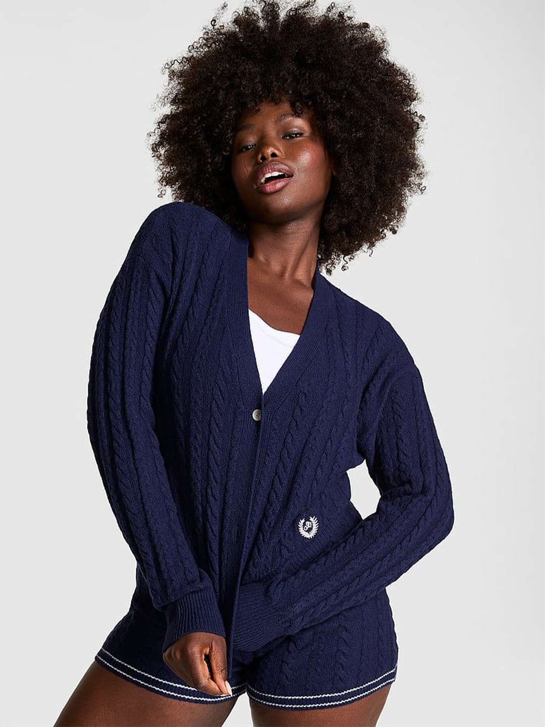 

Victoria's Secret Women Cable Knit Crop Cardigan, Blue