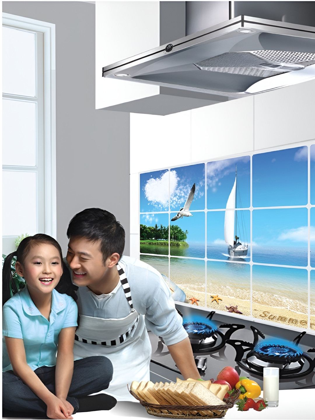 

Asian royal Blue & White Printed Water Proof Wall Sticker