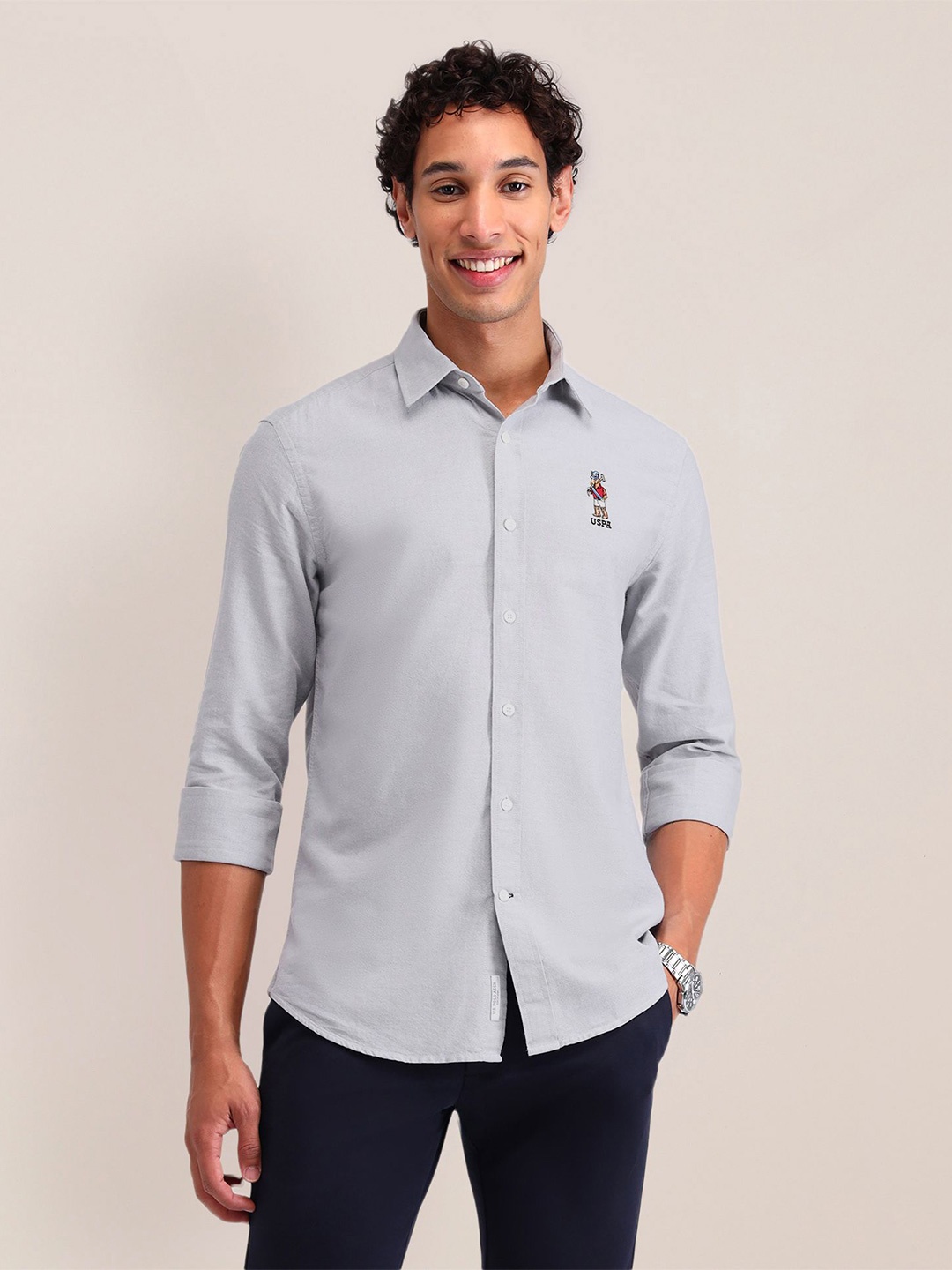 

U.S. Polo Assn. Men Chuck Logo Classic Tailored Casual Shirt, Grey