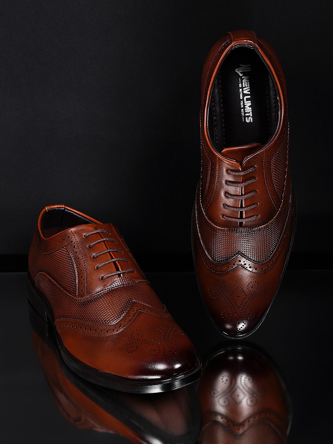 

NEW LIMITS Men Perforations Lace-Ups Brogues, Brown