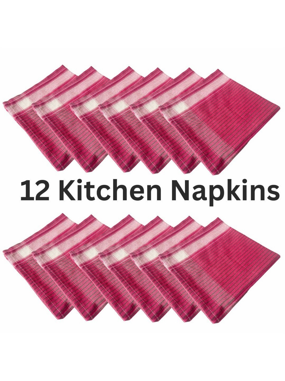

Lushomes Set Of 12 Fuchsia & White Striped Pure Cotton Kitchen Towels