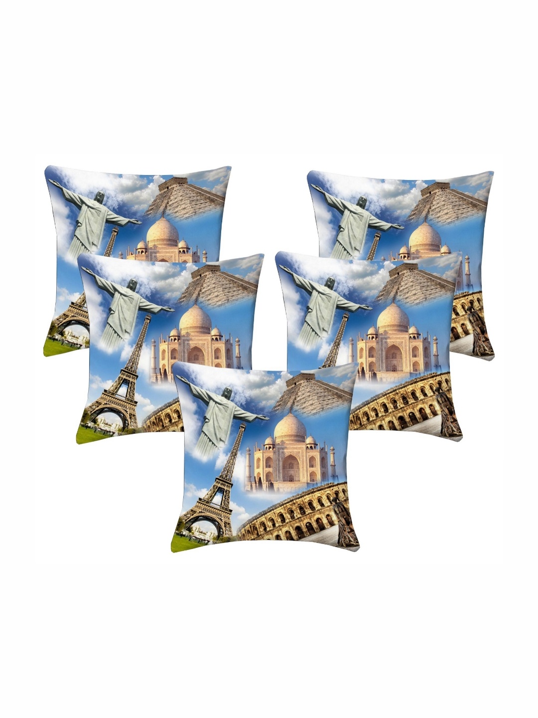 

Lushomes Blue & Brown 5 Pieces Digital Printed Square Cushion Covers
