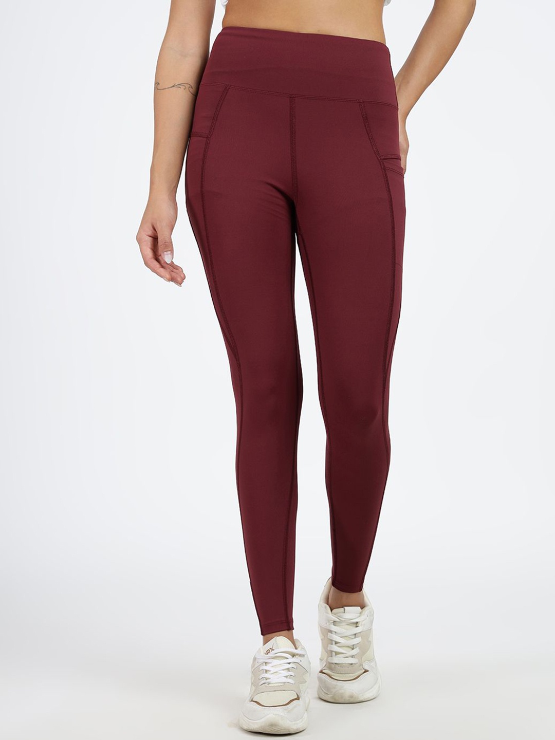 

FUAARK Women High-Rise Skinny-Fit Ankle-Length Gym Tights, Maroon