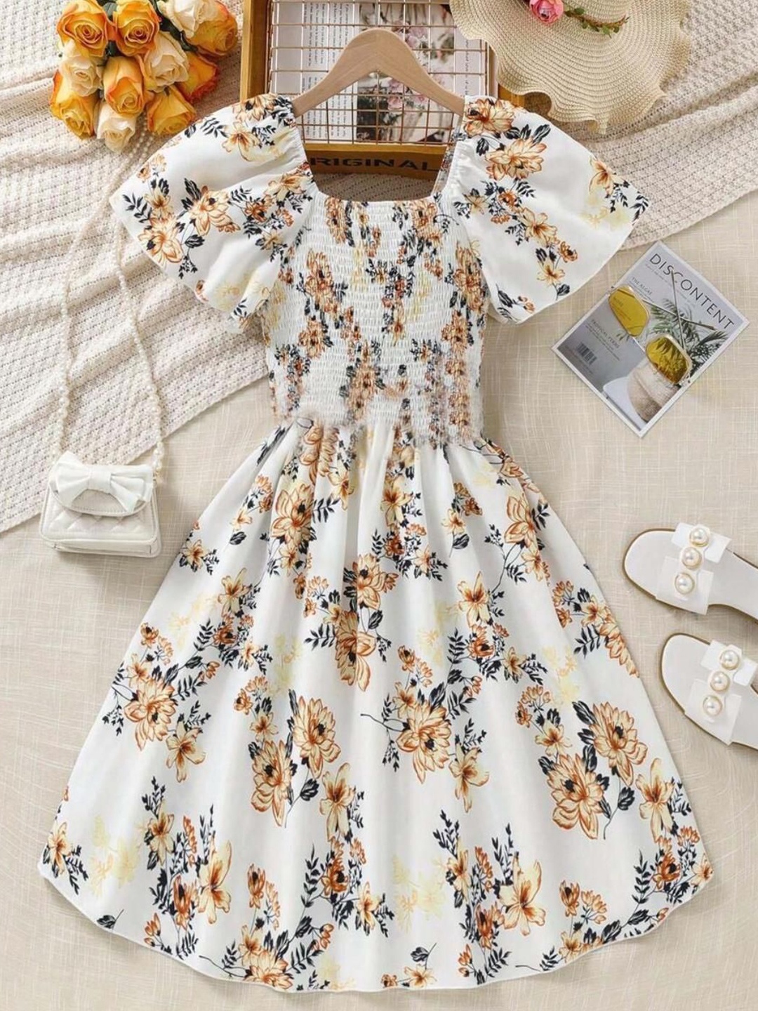 

Miss & Chief Girls Cotton Floral Printed Fit & Flare Maxi Dress, Yellow