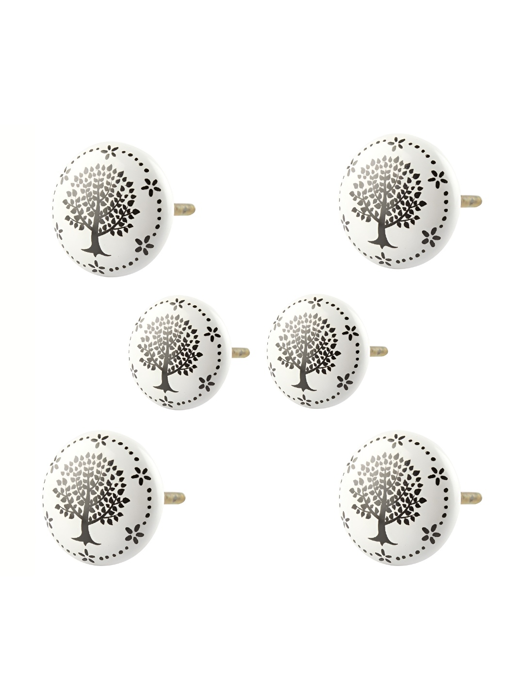 

Indianshelf White & Black 6 Pieces Tree Printed Ceramic Knobs