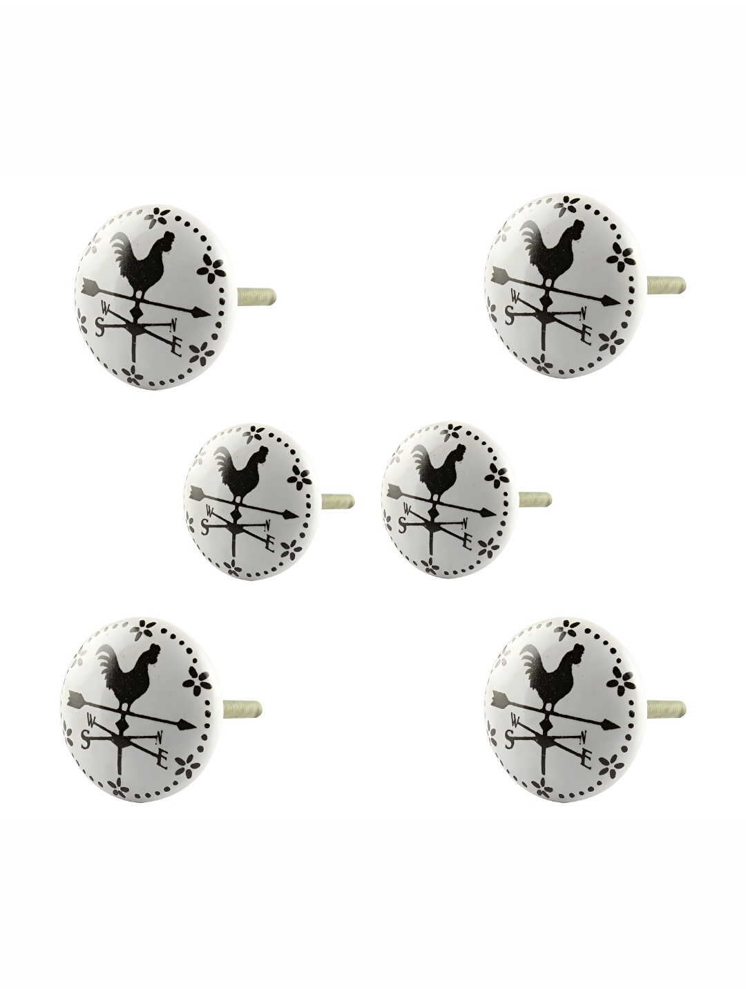 

Indianshelf White & Black 6 Pieces Printed Ceramic Knobs