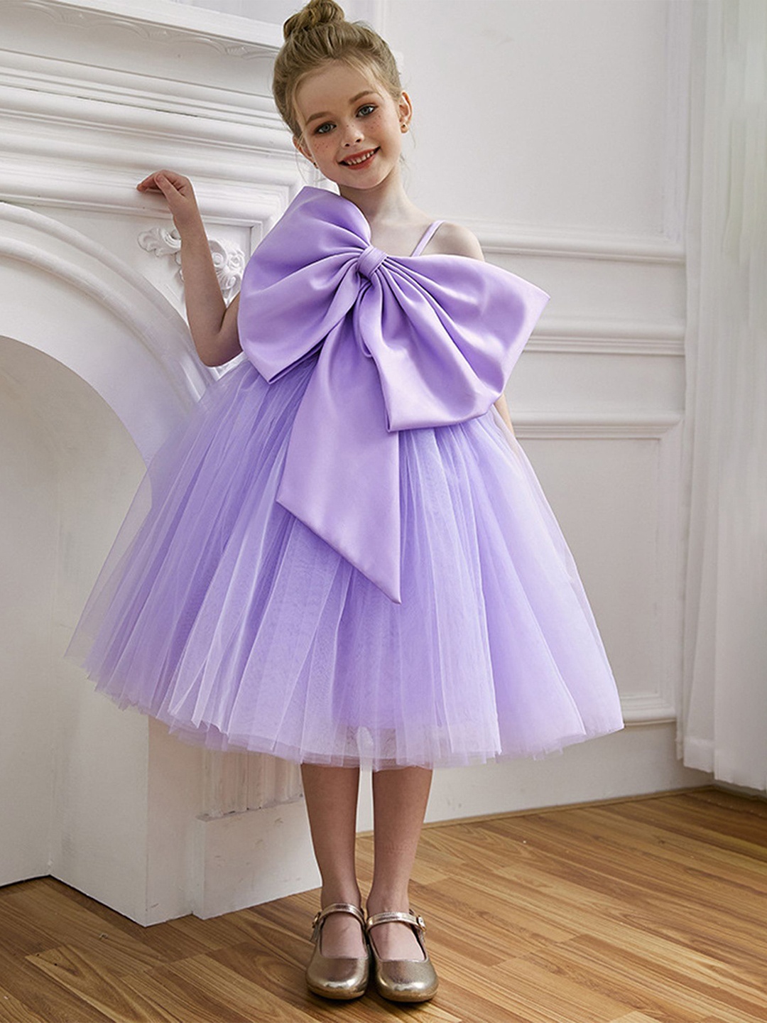 

LULU & SKY Girls Fit and Flare Dress With Bow Details, Purple