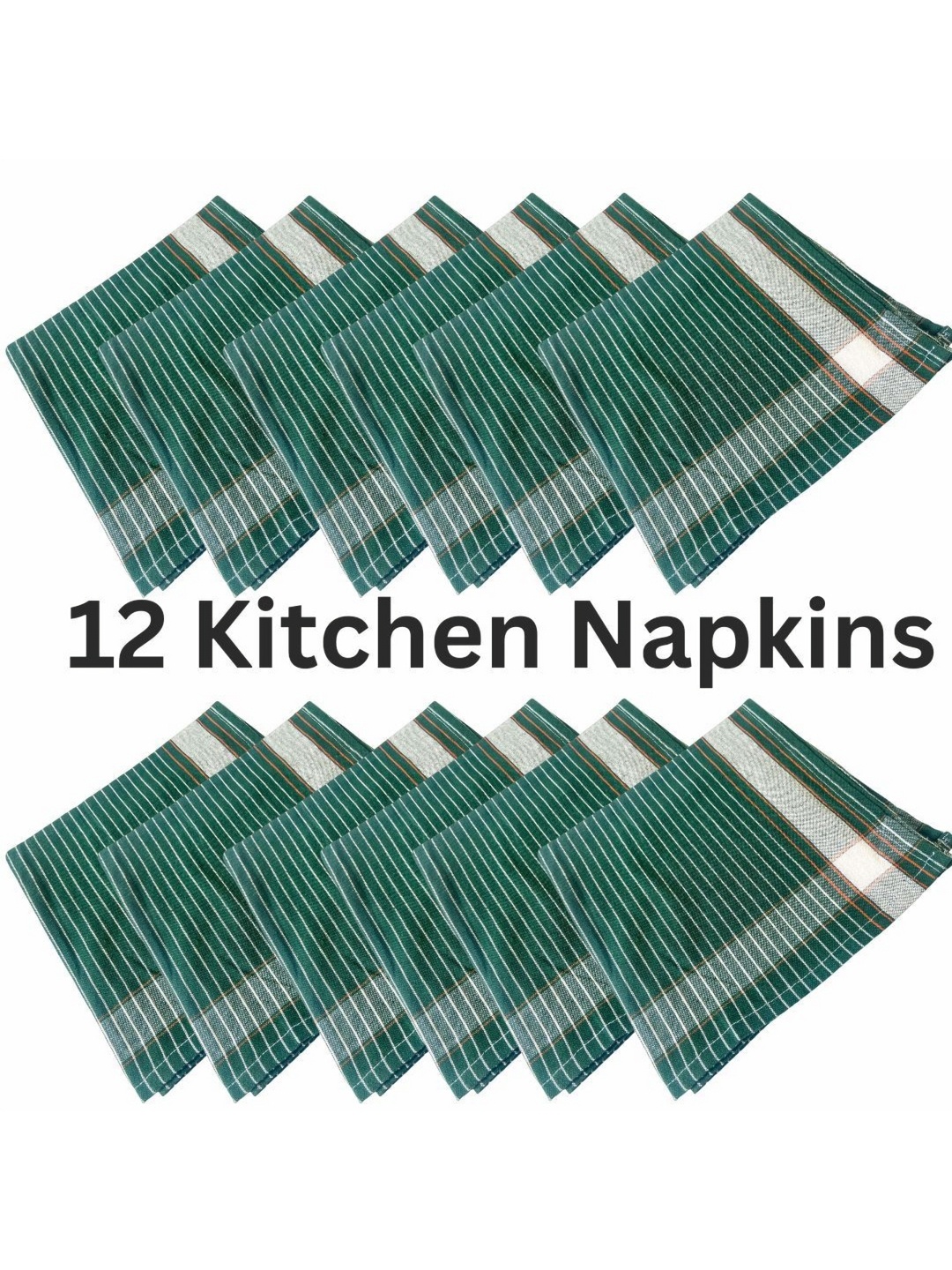 

Lushomes Set Of 12 Green & White Striped Pure Cotton Kitchen Towel Napkins