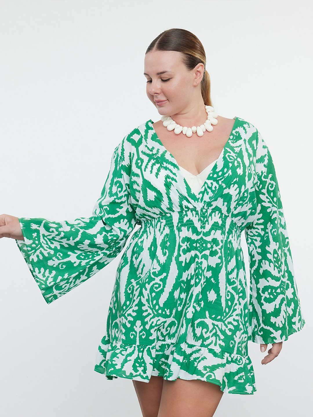 

Trendyol Animal Print Flared Sleeve A-Line Dress, Na