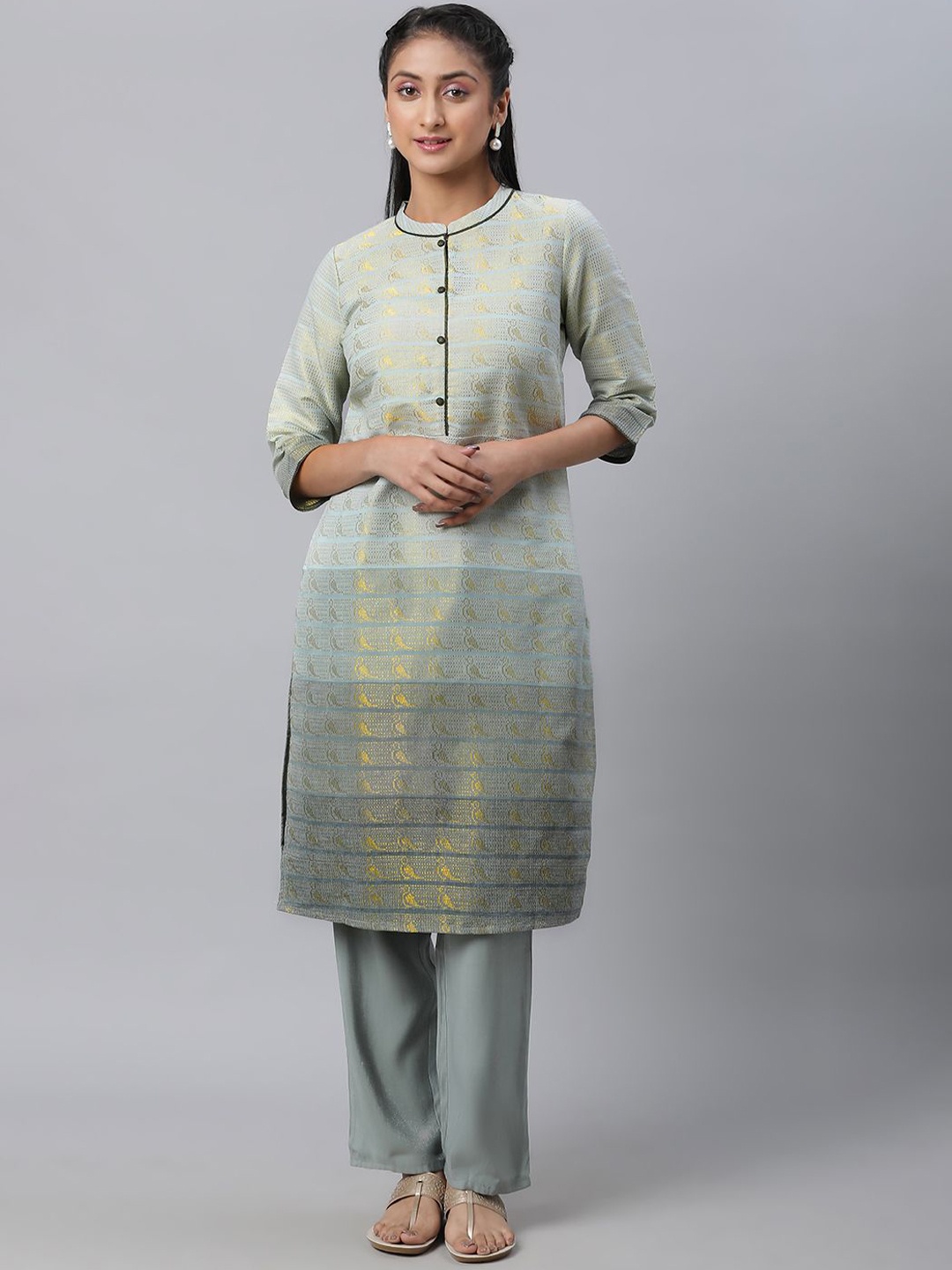 

AURELIA Women Printed Sequinned Kurta, Grey