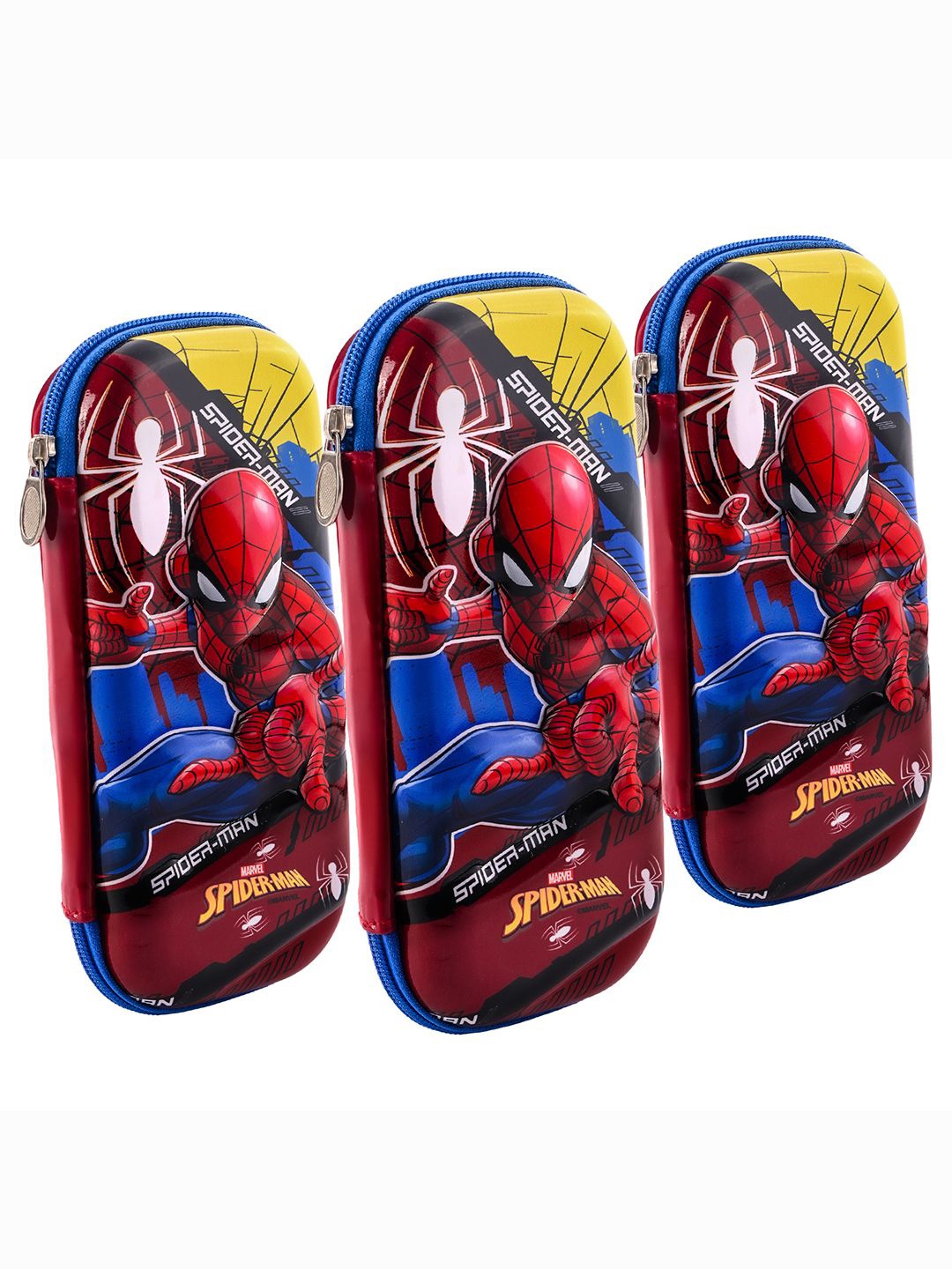

Kuber Industries 3 Pieces Maroon & Blue Spider-Man 3D Printed Pencil Box with Zip
