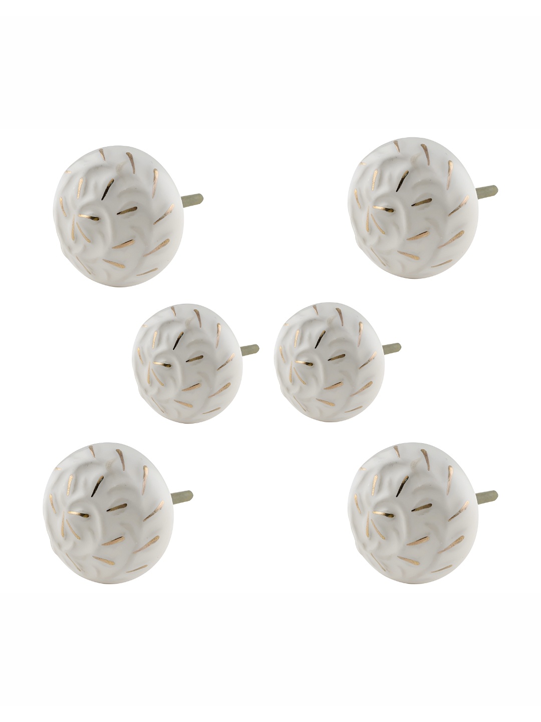 

Indianshelf White & Gold-Toned 6 Pieces Textured Ceramic Knobs