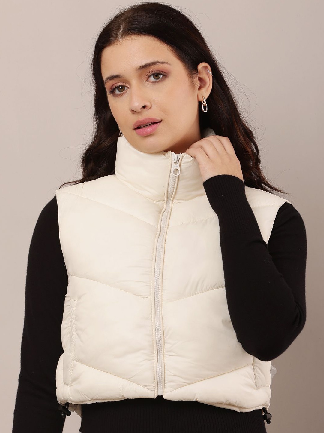 

NoBarr Women Floral Crop Puffer Jacket, White