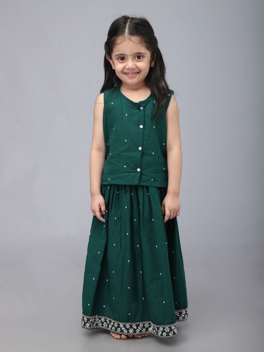 

Biglilpeople Girls Printed Ready to Wear Lehenga &, Green