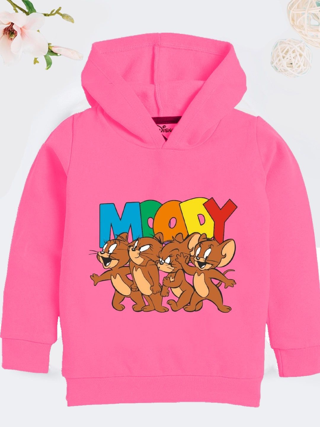 

YK Disney Girls Printed Hooded Sweatshirt, Pink