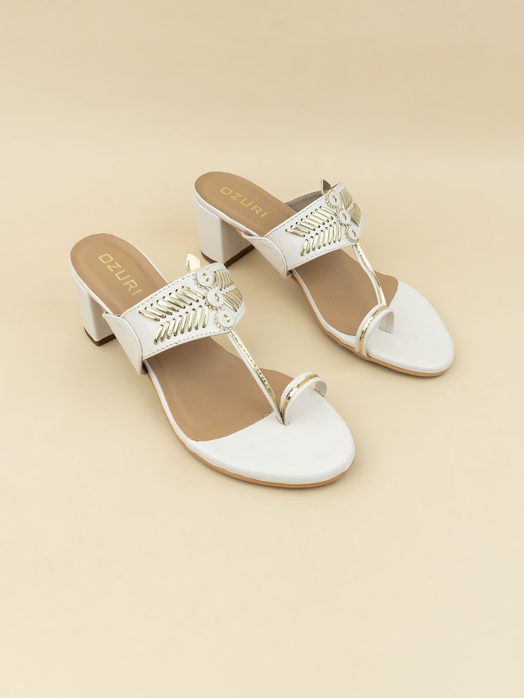 

Ozuri Women Western - Embellished Open Back Block Sandals, White