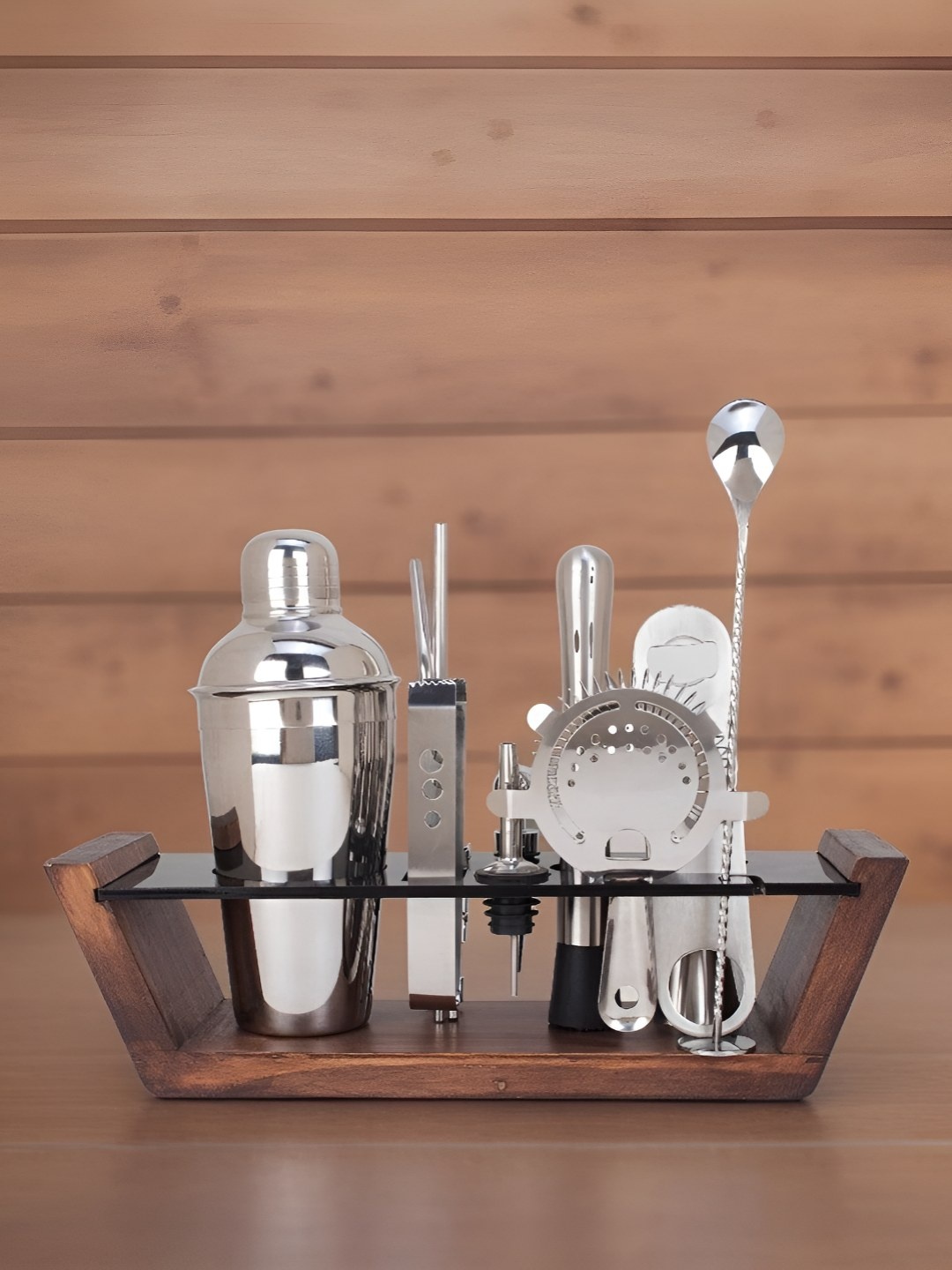 

ZINGY GIFTS Set of 13 Silver & Wood Barware Tool Sets