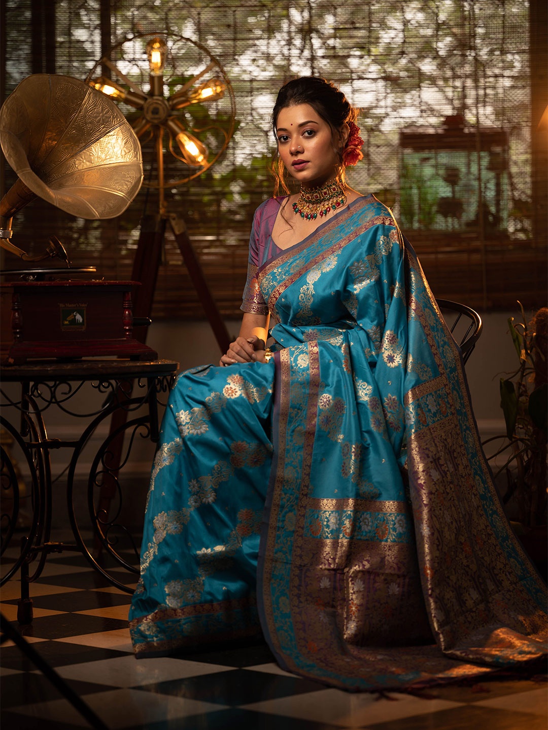 

Jinal & Jinal Woven Design Pure Silk Heavy Work Banarasi Saree, Blue