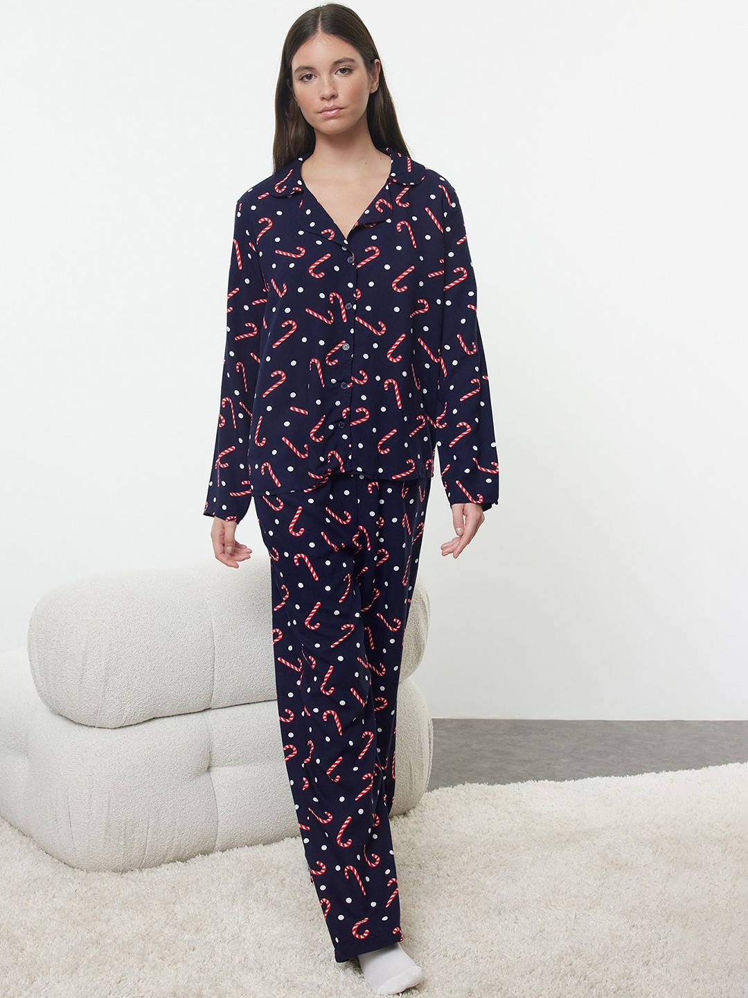 

Trendyol Women Printed Night suit, Blue