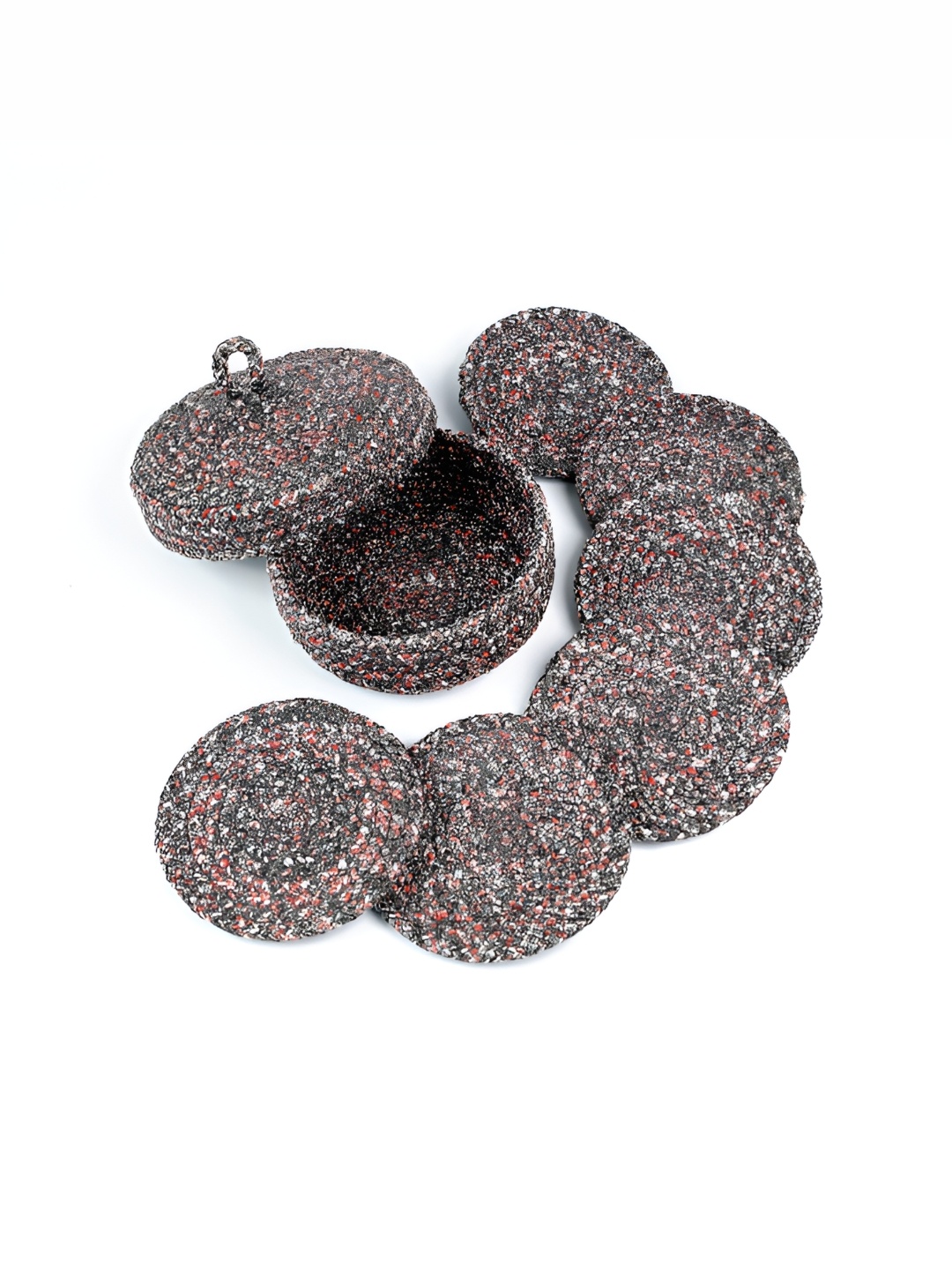 

LADLI JEE Set Of 6 Black & Charcoal Coasters Set With Lid Basket