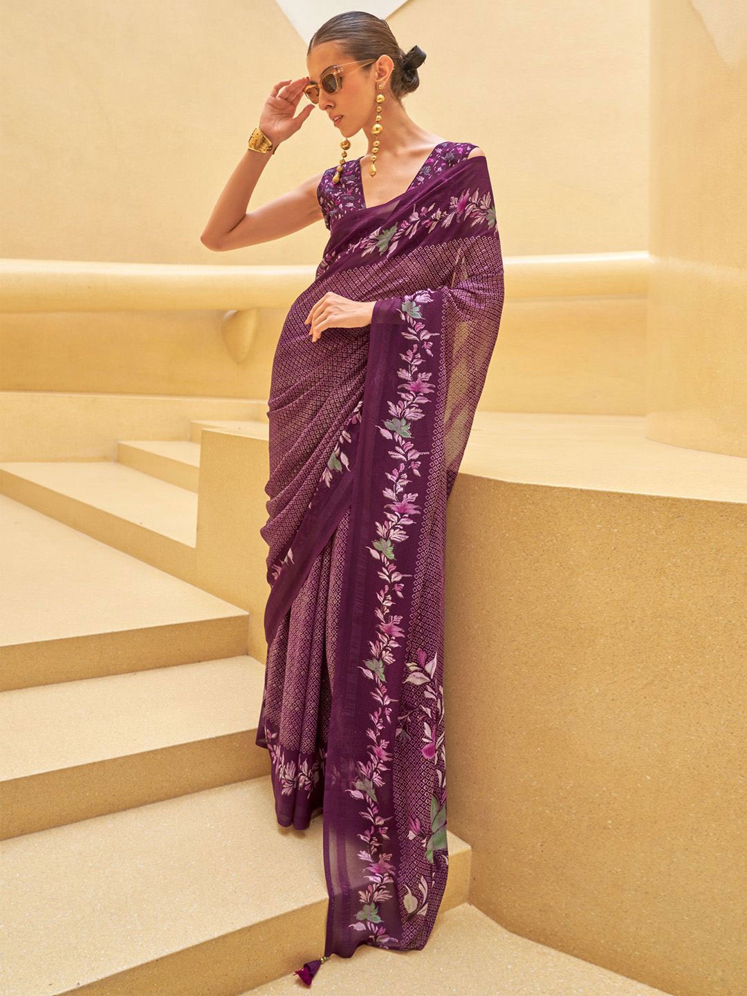 

Anouk Poly Georgette Block Print Saree, Purple
