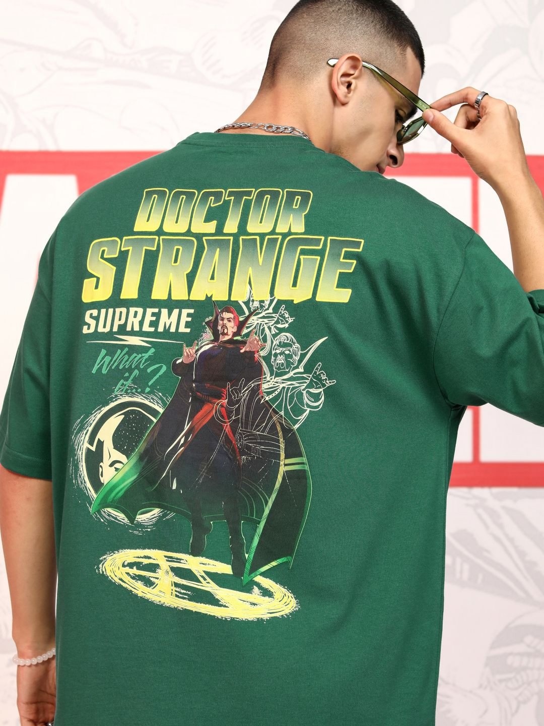 

Highlander Men Doctor Strange and Marvel Printed Cotton Oversized Tshirt, Green