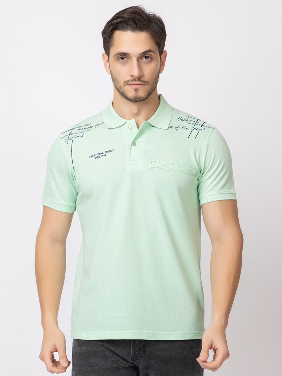 

ARIIX Men Typography Printed Polo Collar Cotton T-shirt, Green