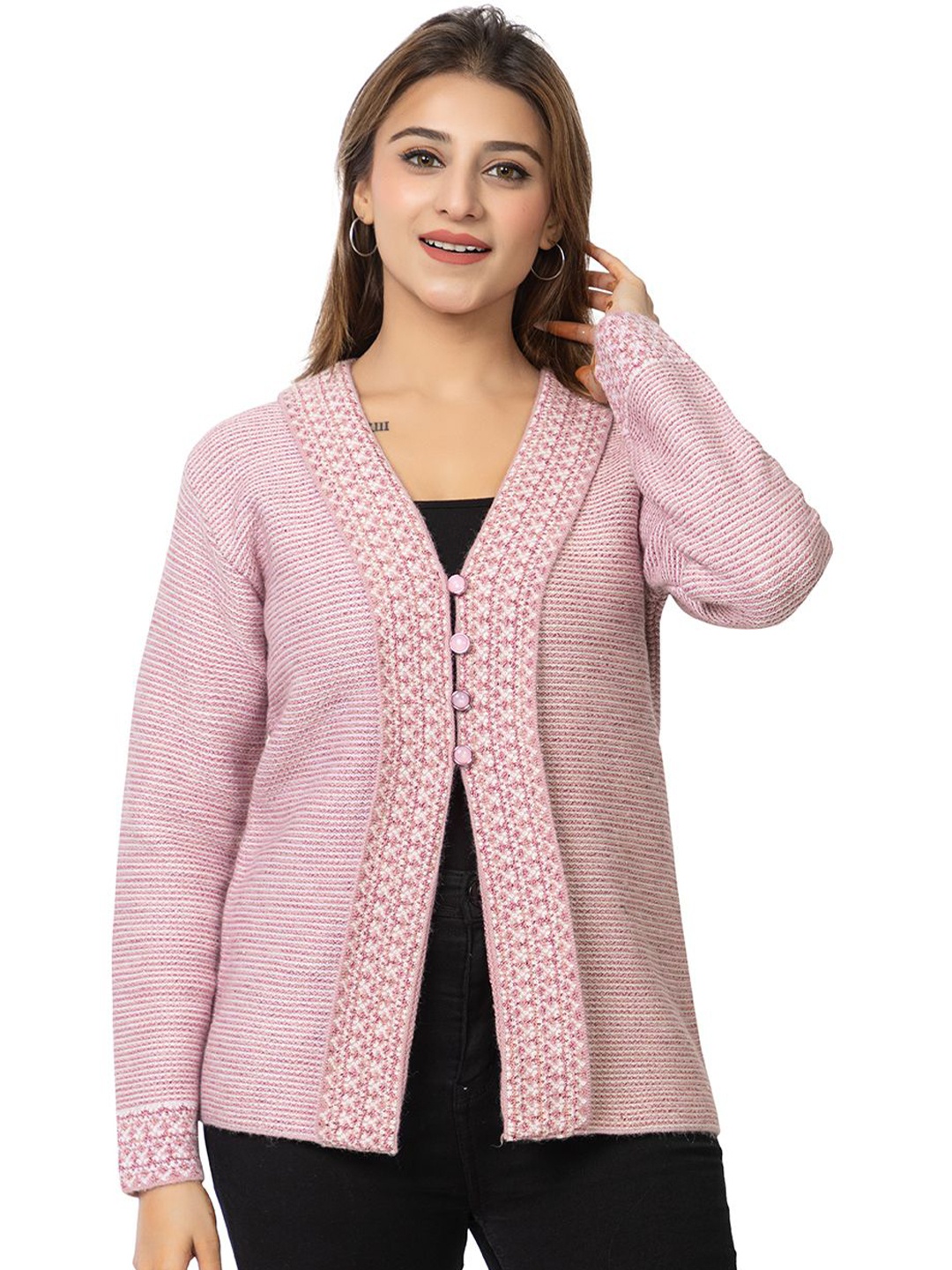 

TWENTY ME Women Embroidered Cardigan with Embroidered Detail, Pink