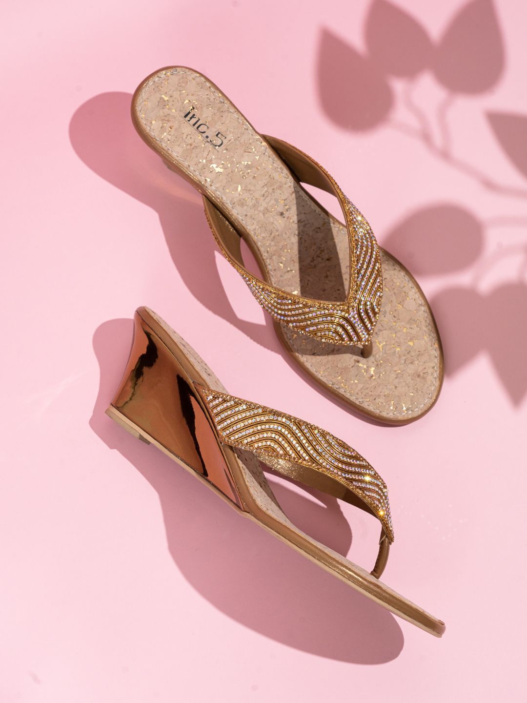 

Inc 5 Women Embellished Wedge Heel Sandals, Gold