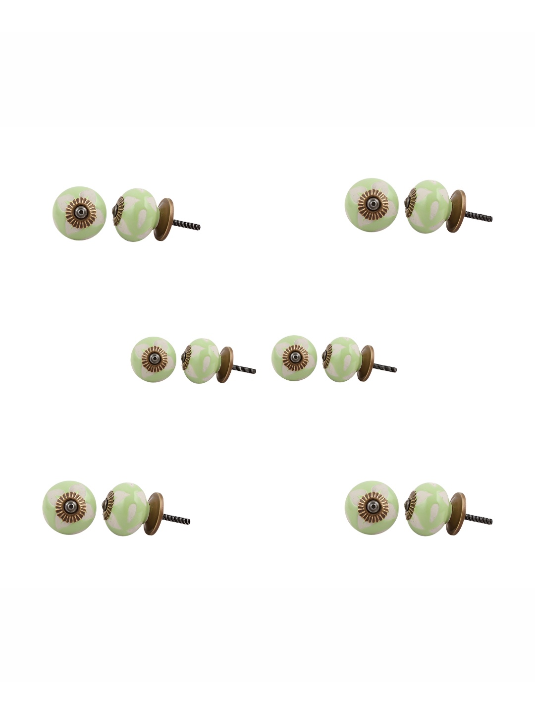 

Indianshelf Set Of 6 White & green Ceramic Round Knobs