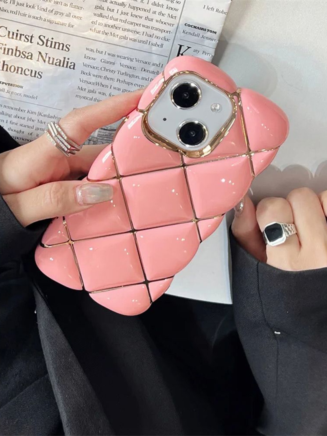 

Luxury Kase Geometric Printed iPhone 13 Back Case Mobile Accessories, Pink