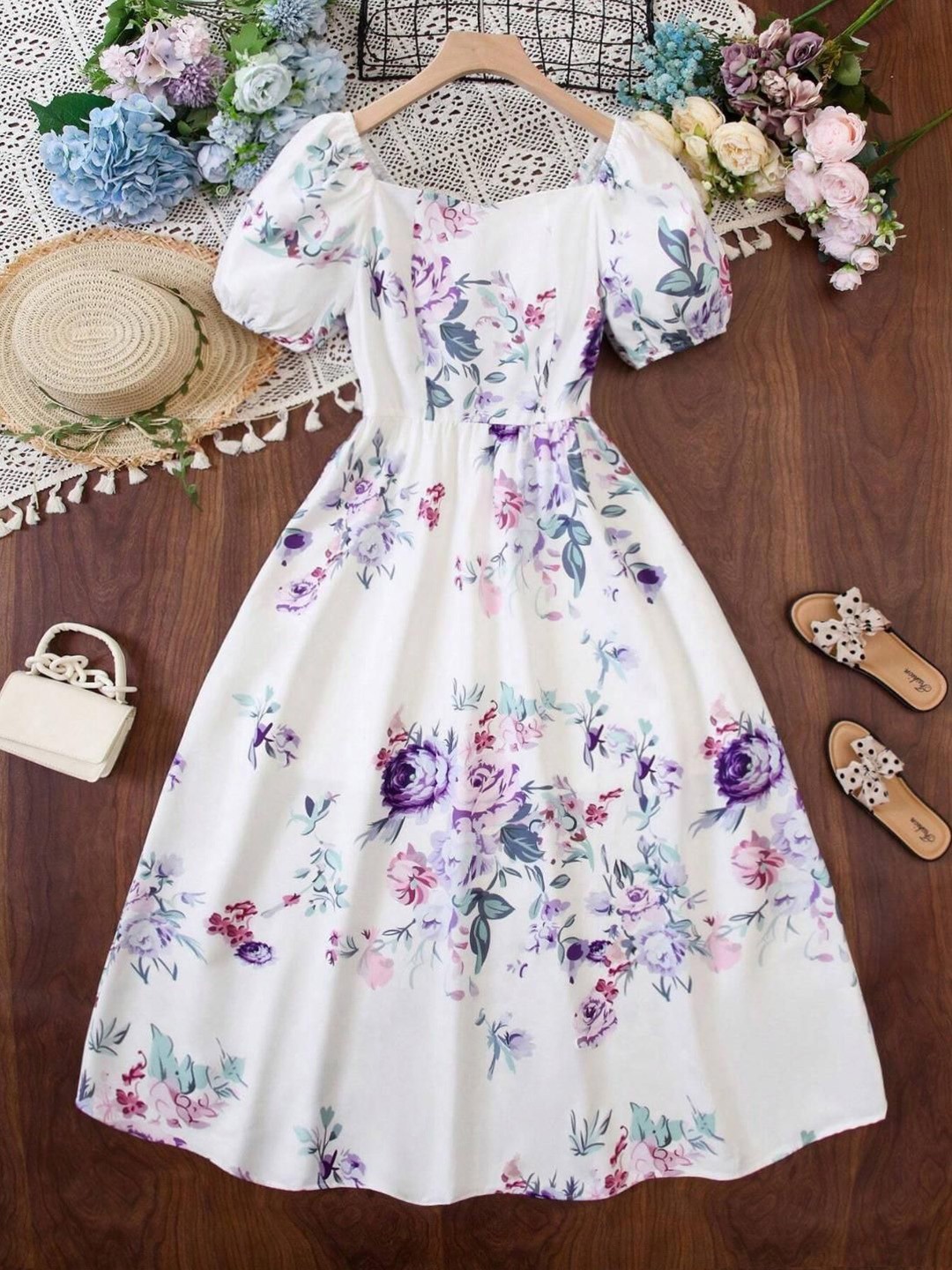 

Miss & Chief Girls Floral Printed Fit & Flare Maxi Dress, White