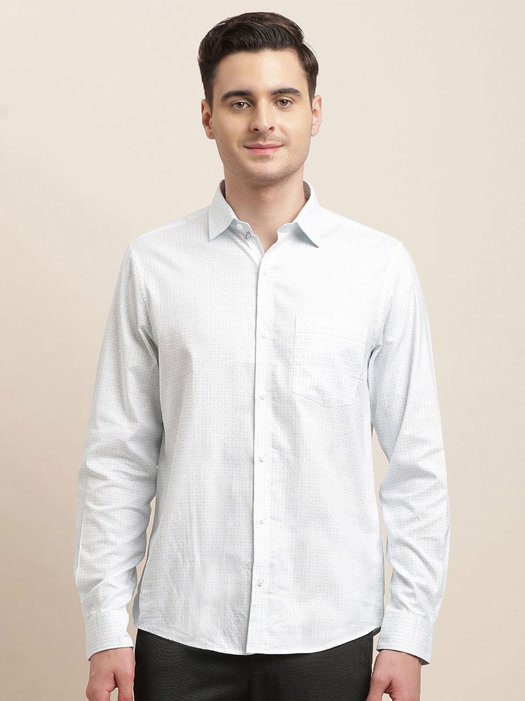 

Turtle Men Standard Slim Fit Opaque Printed Formal Shirt, White
