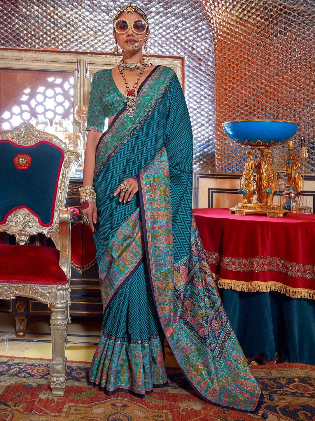 

Anouk Ethnic Motifs Silk Blend Kanjeevaram Saree, Blue