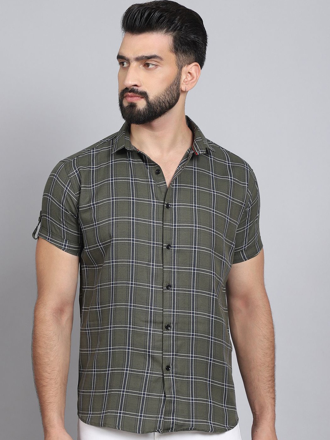 

Tanip Men Sheer Checked Casual Shirt, Green