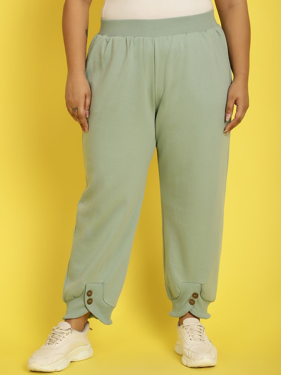 

theRebelinme Women High-Rise Regular Fit Easy Wash Trousers Plus Size, Green