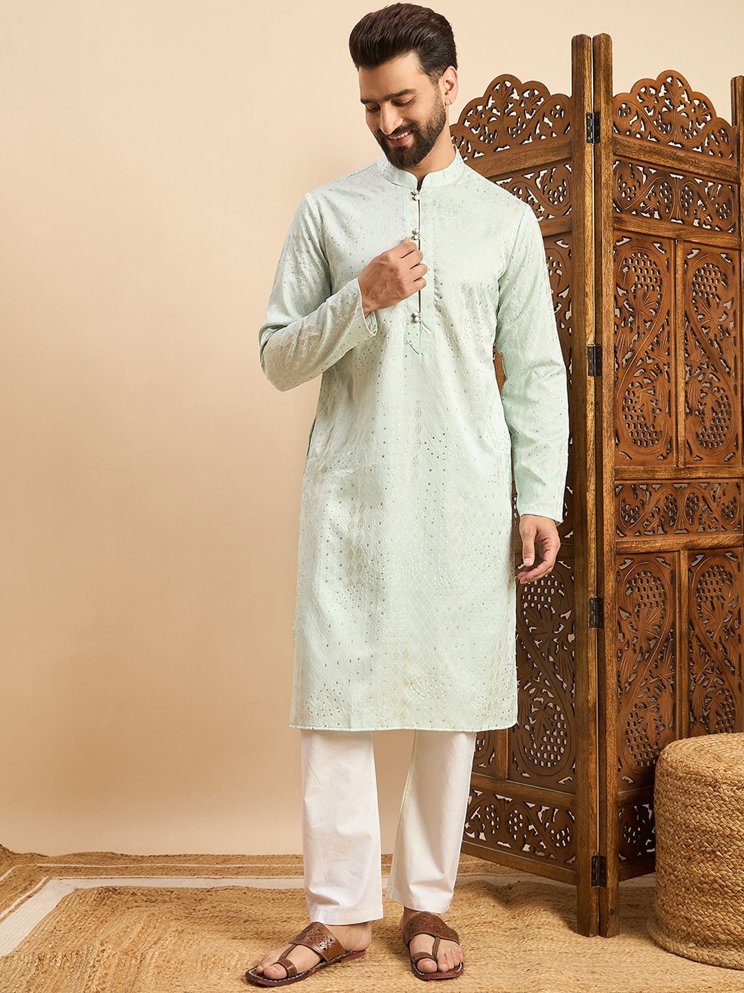 

House of Pataudi Printed Straight Kurta, Green