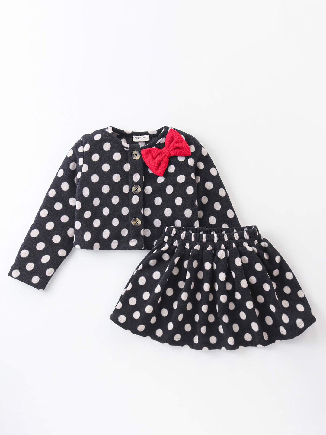 

CrayonFlakes Girls Printed Long Sleeves Top with Skirt, Black